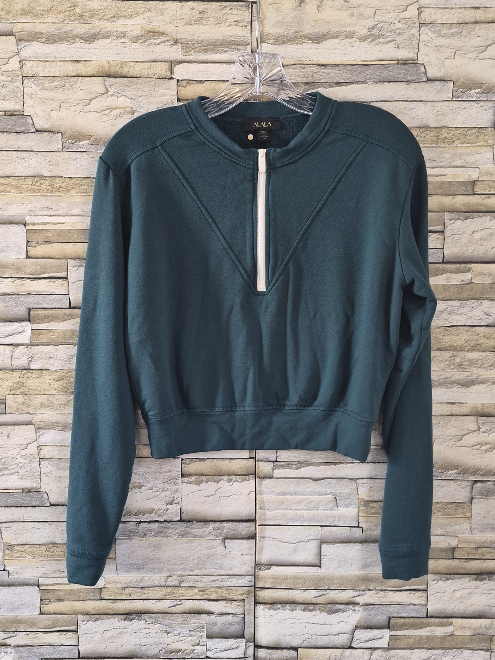 Alala Green Crop Sweatshirt Women XS Quarter Zip Pullover Long Sleeve Athletic
